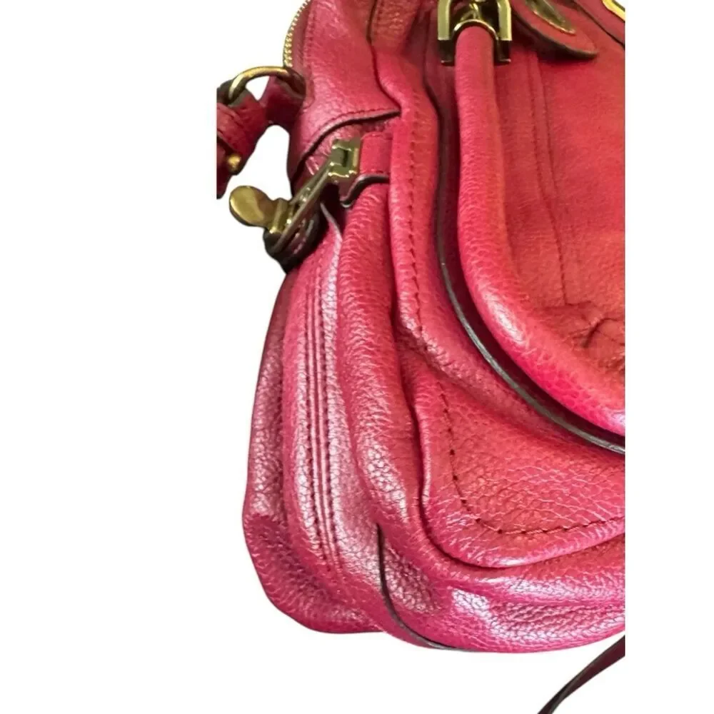 Chloe Fuchsia Pink Leather Medium Paraty 2way Satchel with Charm Auth